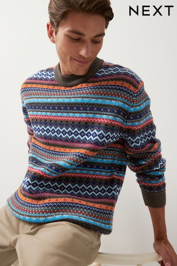 Grey Crew Neck Fairisle Pattern Knitted Jumper (722211) | £36