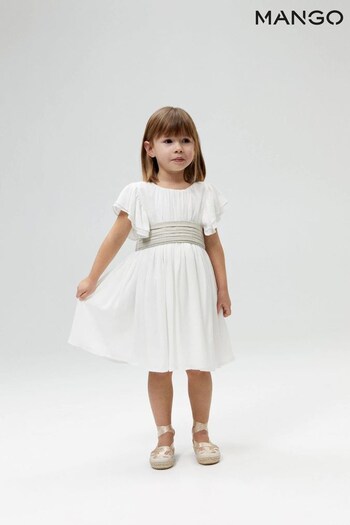Mango White Midi Dress With Frill Sleeves (722388) | £43