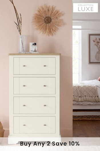 Chalk White Hampton Painted Oak Collection Luxe 4 Drawer Chest of Drawers (722590) | £775