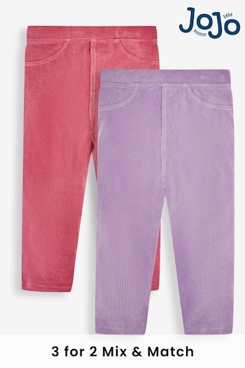 JoJo Maman Bébé Lilac Purple & Fuchsia Pink Girls' 2-Pack Jersey Cord Jeggings (722810) | £22