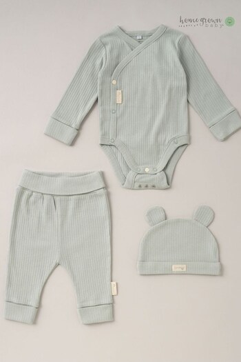 Homegrown Green Cotton Bodysuit, Joggers and Hat 3-Piece Set (722988) | £22