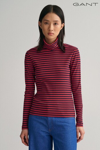 GANT Slim Fit Red Striped Ribbed Turtleneck T-Shirt (723045) | £45