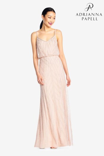 Adrianna Papell Pink Sleeveless Blouson Beaded Gown (723187) | £289