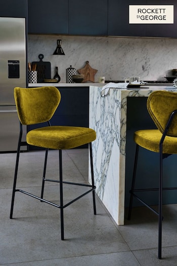 Rockett St George Luxe Needlecord Velvet Vintage Green Perfect Bar Stool (723404) | £199