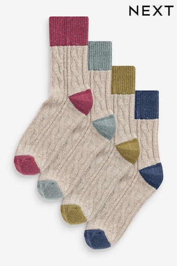 Beige Thermal Wool Blend Ankle Socks With Silk 4 Pack (724760) | £20