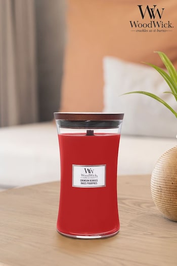 Woodwick Red Large Hourglass Scented Candle with Crackle Wick Berries (725292) | £33