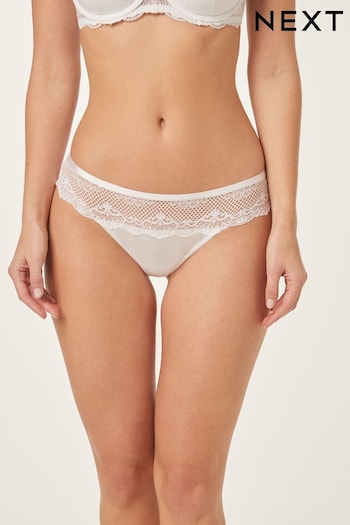 White Thong Microfibre And Lace Knickers (725426) | £7
