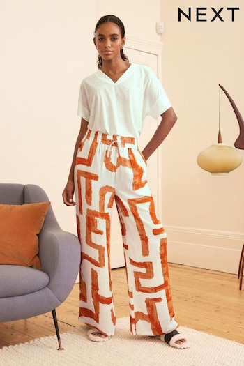 Orange Geo Linen Blend Short Sleeve Pyjamas (726076) | £32
