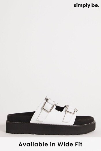 JD Williams Chunky Buckle Footbed Wide Fit White Sandals (726193) | £40