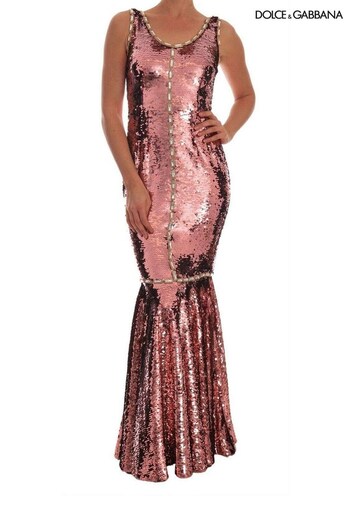 Dolce&Gabbana Pink Sequined Crystal Long Sheath Dress (726311) | £7,335