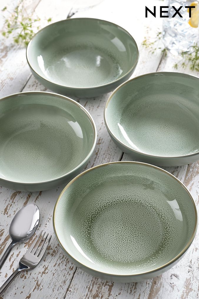 Sage Green Logan Reactive Glaze Set of 4 Pasta Bowls (726411) | £24