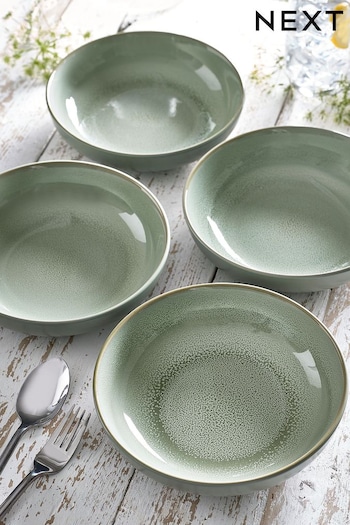 Sage Green Logan Reactive Glaze Set of 4 Pasta Bowls (726411) | £28