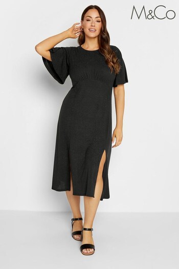 M&Co Black Angel Sleeve Ruched Dress (726598) | £34