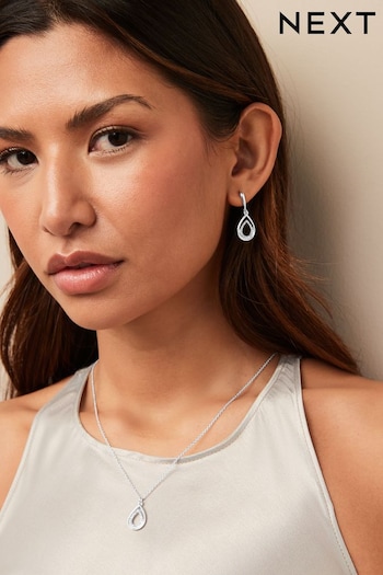 Silver Plated Oval Sparkle Earring and Necklace Set (726975) | £20