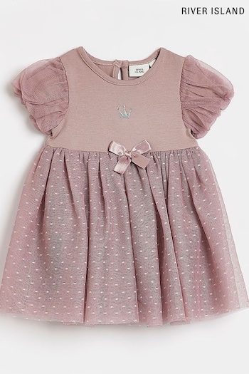 River Island Purple Baby Girls Mesh Puff Ball Dress (726981) | £25