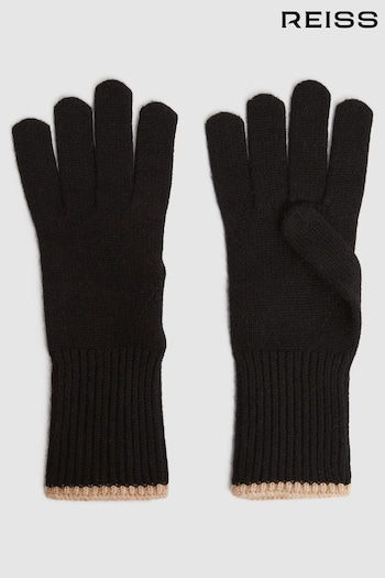 Reiss Black/Camel Hazel Wool Blend Contrast Trim Gloves (727114) | £48