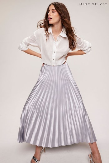 Mint Velvet Silver Pleated Midi Skirt (727232) | £99