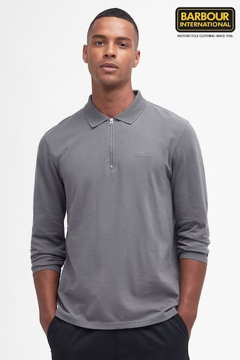 Barbour® International Grey Heath Long Sleeve Polo Shirt (727437) | £70
