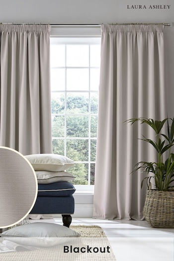 Laura Ashley Dove Grey Stephanie Blackout Lined Blackout/Thermal Pencil Pleat Curtains (727727) | £95 - £180