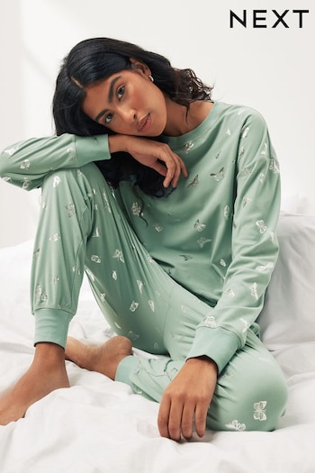 Sage Green Butterfly Foil Supersoft Cosy Pyjamas (727832) | £28
