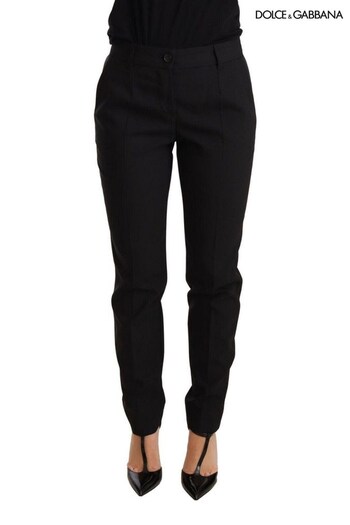 Dolce & Gabbana Mid Waisted Tapered Black Joggers with Pressed Creases (727861) | £460