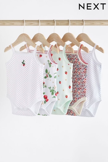 Red/White Small Strappy Vest Bodysuits 5 Pack (727952) | £14 - £16