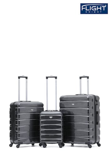 Flight Knight Black Set of 3 Hardcase Large Check in Suitcases and Cabin Case (728826) | £150
