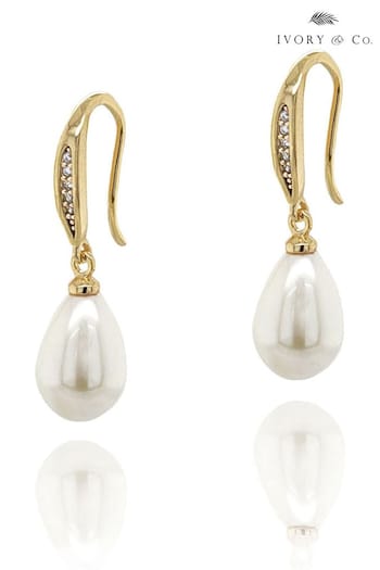 Ivory & Co Gold Salford Crystal And Pearl Drop Earrings (729247) | £25