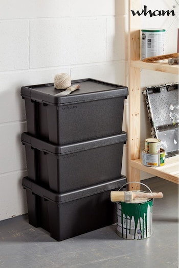 Wham Set of 3 Black Bam 16L Heavy Duty Plastic Boxes With Lid (729790) | £25