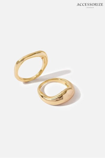 Accessorize 14ct Gold-Plated Smooth Irregular Ring Set of Two (730105) | £19