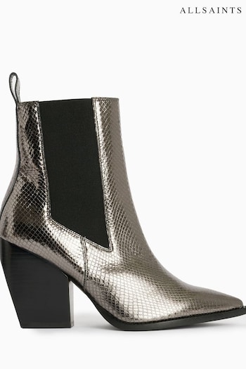 AllSaints Grey Ria Snake Effect Boots (730559) | £249