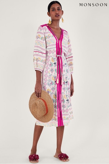 Monsoon Pink Embroidered Print Essentiel Dress in LENZING™ ECOVERO™ (730931) | £80