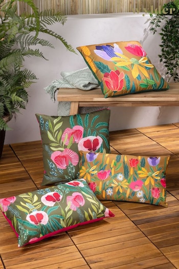 Wylder Nature Green Poppy Floral UV  Water Resistant Cushion (731130) | £16