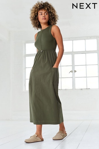 Khaki Green Woven Mix Cargo Ribbed Tank Dress (731179) | £42
