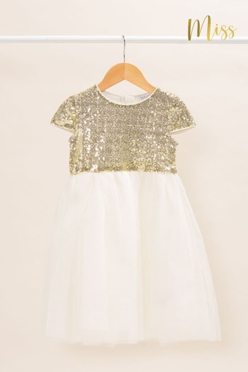 Miss Sequin Top Waterfall Tulle White Dress (732023) | £38