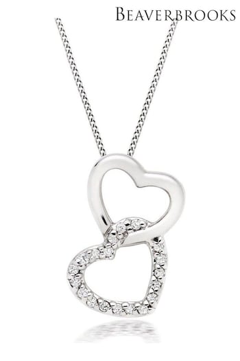 Beaverbrooks 9ct White Gold Diamond Double Heart Pendant (732043) | £325