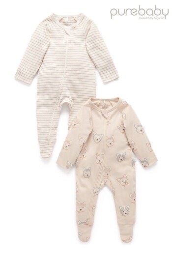 Purebaby Polar Bear Print Christmas Zip Baby Sleepsuit 2 Packs (733258) | £35