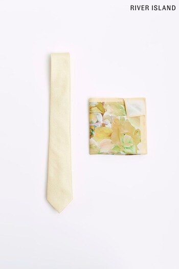 River Island Yellow Floral Jacquard Tie Set (733561) | £17