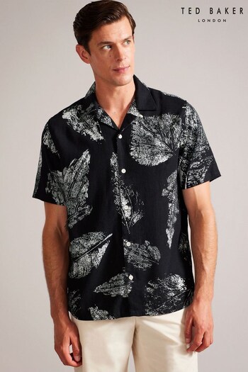 Ted Baker Rialto Short Sleeve Relaxed Photographic Leaf Black Shirt (733775) | £85