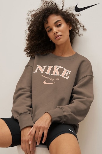 Nike Brown Oversized Varsity Crew Sweatshirt (734011) | £70