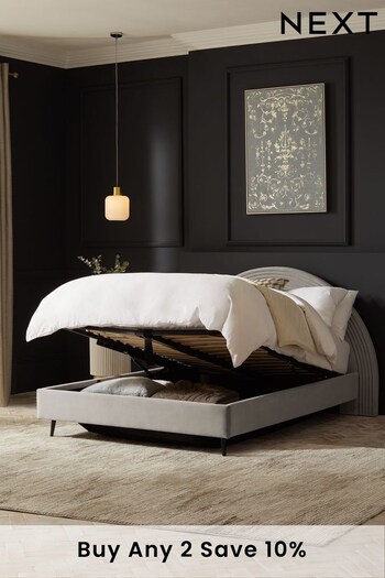 Soft Velvet Light Grey Iris Upholstered Ottoman Storage Bed Frame (734027) | £699 - £799