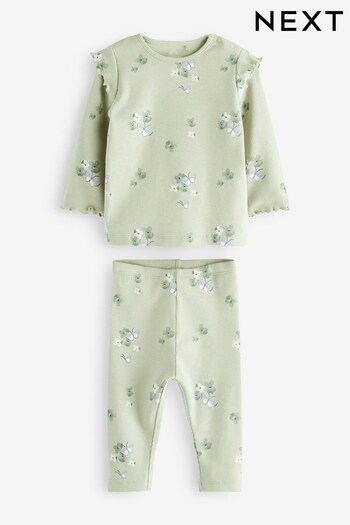 Sage Green Floral Baby Top And Skinny Leggings Set (734093) | £10 - £12