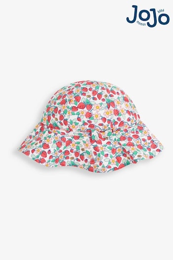 JoJo Maman Bébé White Girls' Pretty Strawberry Print Floppy Sun Hat (734110) | £14