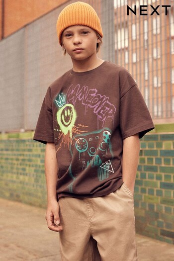 Brown Gaming Graffiti Relaxed Fit Short Sleeve Graphic T-Shirt (3-16yrs) (734446) | £6 - £11
