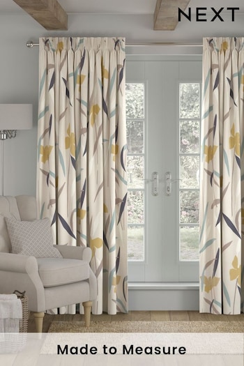 Ochre Yellow Modern Floral Made To Measure Curtains (734775) | £61