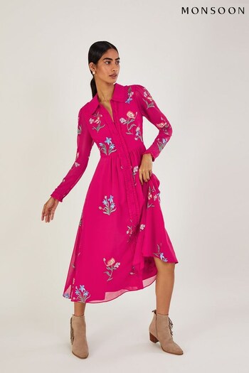 Monsoon Pink Mara Sustainable Embroidered Shirt Dress (734999) | £150