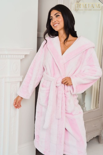 Jim Jam the Label Pink Stripe Plush Robe Dressing Gown (735027) | £40