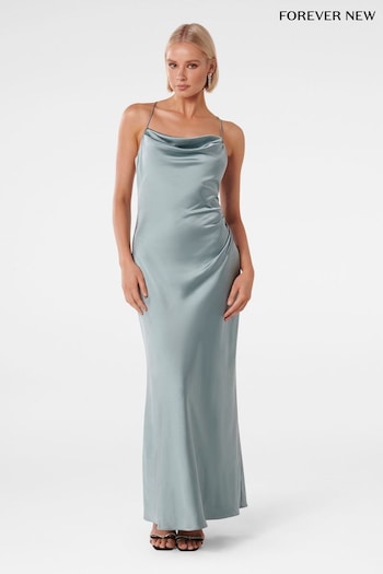 Forever New Blue Ruby Tie Back Satin Maxi Dress (735115) | £110