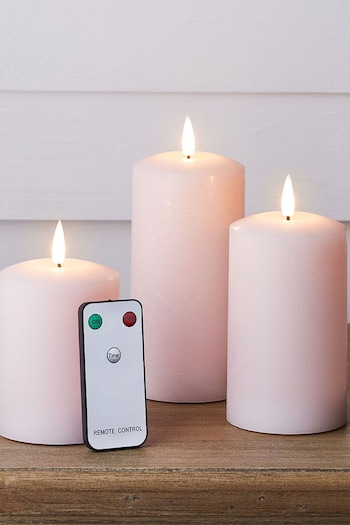 Lights4fun Pastel Pink TruGlow® LED Pillar Candle Trio (735648) | £34.99