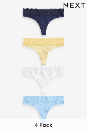 White/Blue/Yellow Thong Cotton and Lace Knickers 4 Pack (735790) | £14